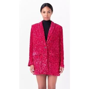 Endless Rose Woman Hot Pink Women's Sequins Velvet Blazer, Size Large